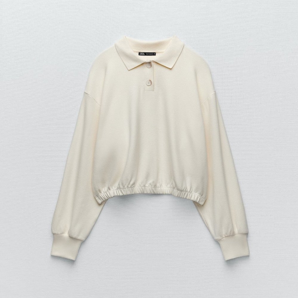 Zara plush collared long sleeve sweatshirt